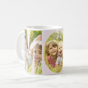 MOM 3 Photos Cutout Letters Pink or Your Color Coffee Mug