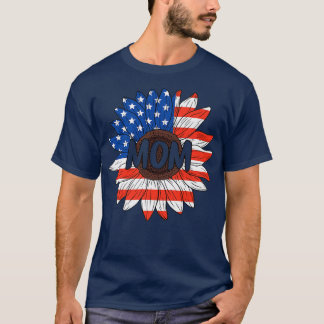 Mom 4th Of July USA Sunflower Cute Mama Women Patr T-Shirt