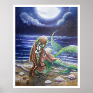 Mom and Baby mermaids Poster
