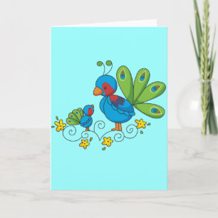 Mom and Baby Peacock Card