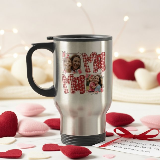 Mom and Child Pink Red Plaid Valentine Love Travel Mug (Creator Uploaded)