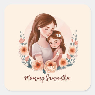 Mom and Daughter with Rose Wreath Square Sticker