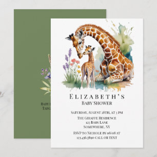 Mom and Me Watercolor Giraffe Baby Shower Invitation