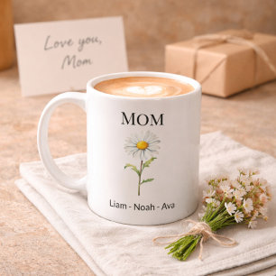 Mom April Birth Flower with Kids Names Coffee Mug