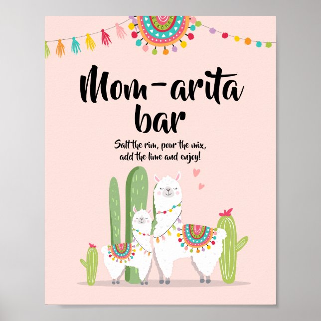 Mom-arita Margarita Bar Fiesta Llama Shower Sign (Front)
