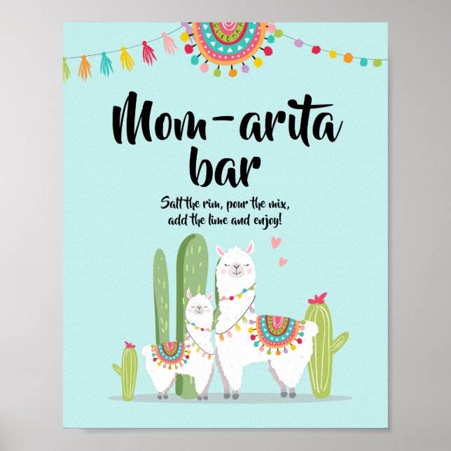 Mom-arita Margarita Bar Fiesta Llama Shower Sign (Front)