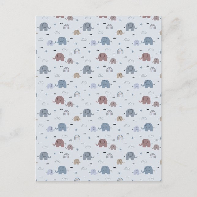 Mom & Baby Elephant Pattern Shower Curtain Holiday Postcard (Front)