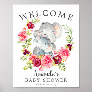 Mom & Baby Elephant Welcome Baby Shower Poster