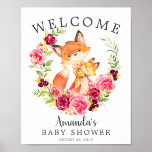 Mom & Baby Fox Welcome Baby Shower Poster
