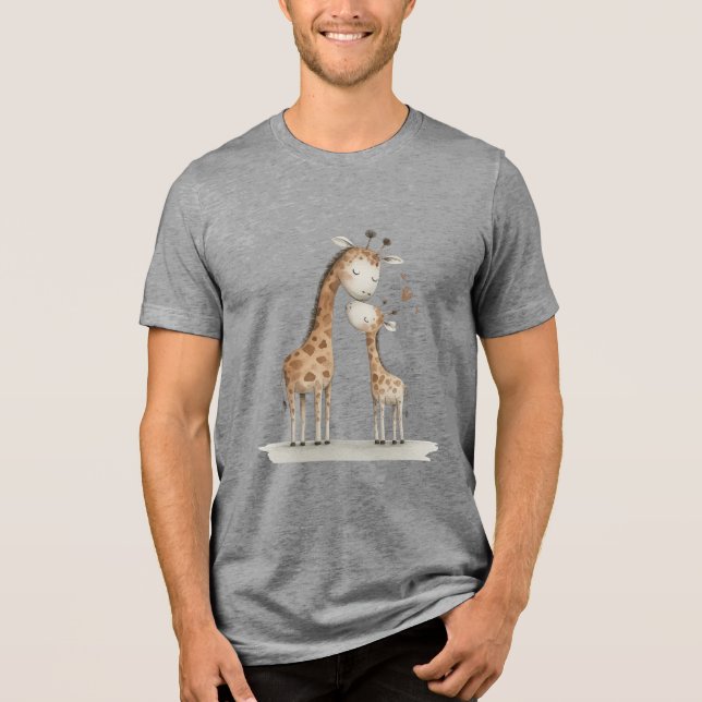 Mom & Baby Giraffe Cute Illustration Tri-Blend Shirt (Front)