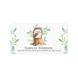 Mom & Baby Hedgehog Baby Shower Address Label