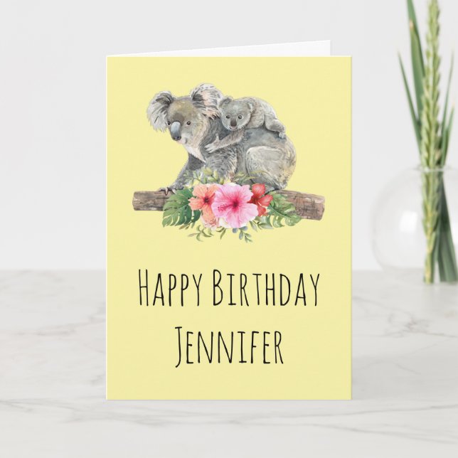 Mom & Baby Koala Bears Cute Watercolor Card (Front)