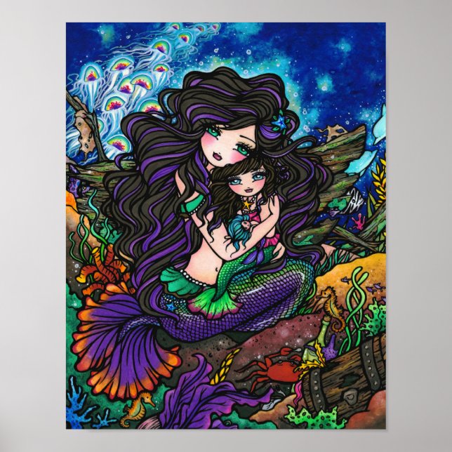 Mom & Baby Mermaid Fantasy Marine Art Hannah Lynn Poster (Front)