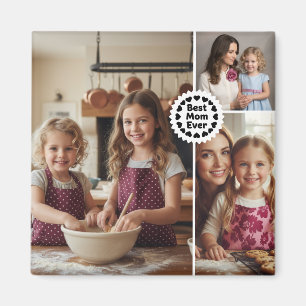 Mom Best Ever Custom Three Photo Modern Magnet