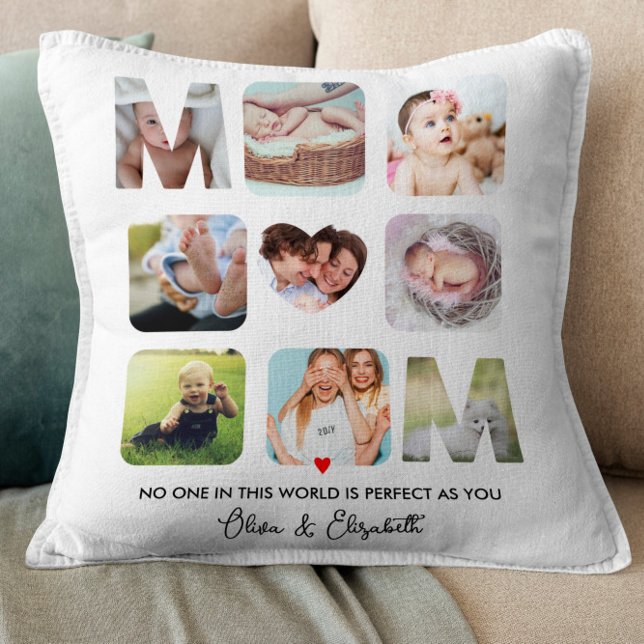 Mom Birthday Gift Custom Photo Collage Heart Cute Cushion (Creator Uploaded)