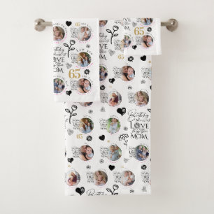 Mom Birthday Photo Collage Keepsake Typography Bath Towel Set