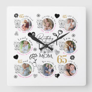Mom Birthday Photo Collage Keepsake Typography Square Wall Clock