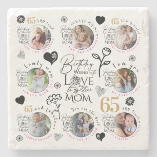 Mom Birthday Photo Collage Keepsake Typography Stone Coaster