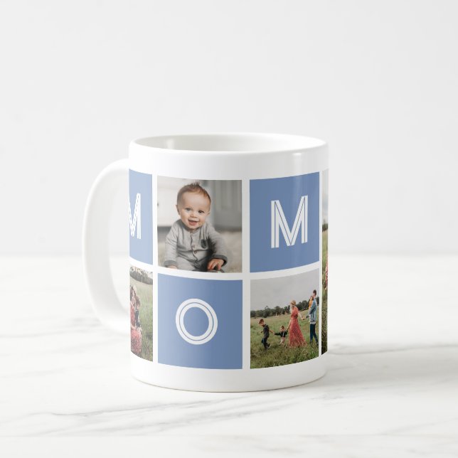 Mom Blue Birthday Modern 5 Photo Coffee Mug (Front Left)