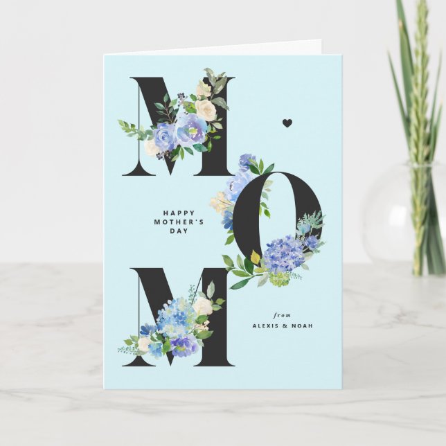 MOM Blue Hydrangeas Floral Happy Mother's Day Card (Front)