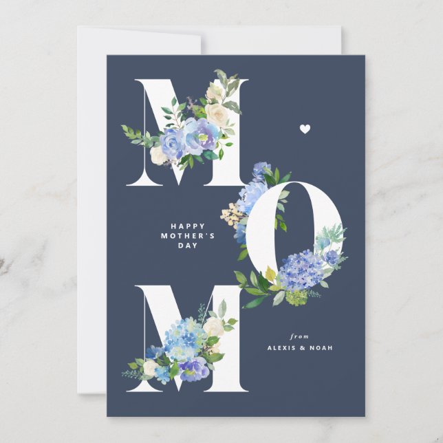 MOM Blue Hydrangeas Floral Happy Mother's Day Holiday Card (Front)