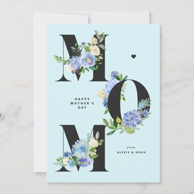 MOM Blue Hydrangeas Floral Happy Mother's Day Holiday Card (Front)