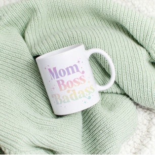 Mom Boss Badass Pastel Rainbow Mug