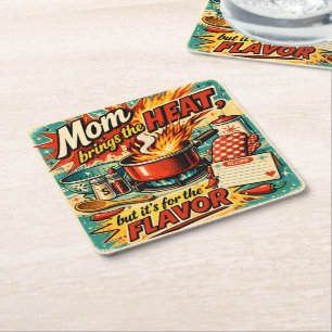 Mom brings the heat square paper coaster