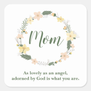 Mom charm floral wreath square sticker