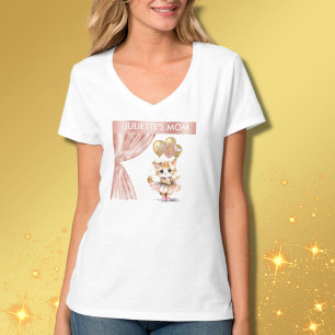 MOM Charming Ballerina Cat 1st Birthday Girl Name T-Shirt