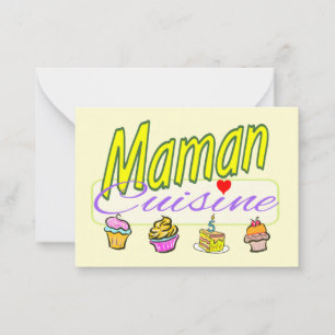 Mom cooks cakes on a postcard. card