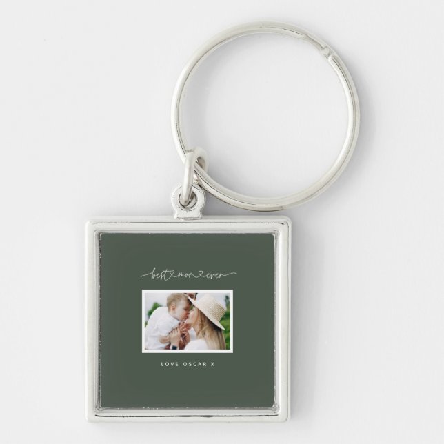 Mom cute modern script photo gift  large clock key ring (Front)