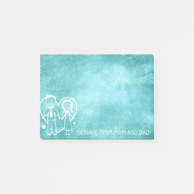 Mom Dad Family Massage Chalkboard Mint Blue Post-it Notes (Front)