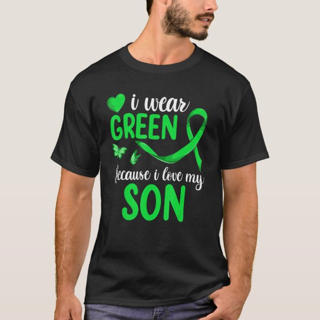 Mom Dad Lymphoma Matching  I Wear Green For My Son T-Shirt (Front)
