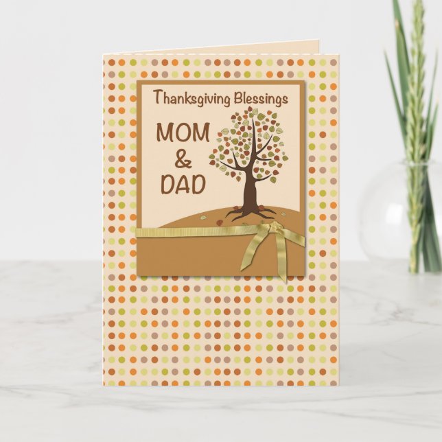 MOM & DAD, Thanksgiving Blessings, Polka Dots Holiday Card (Front)