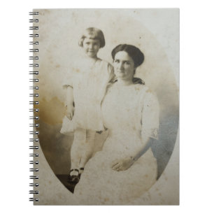Mom & Daughter Oval Mask Foxed RPPC BW Photo Image Notebook