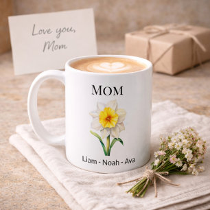 Mom December Birth Flower with Kids Names Coffee Mug