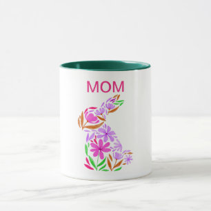 "MOM" EASTER FLOWERED RABBIT IN PASTEL COLORS MUG