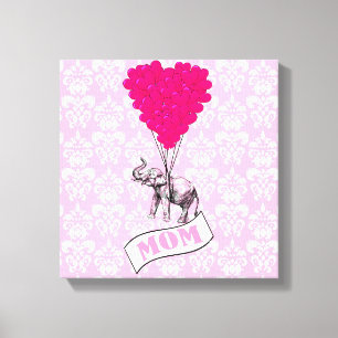 Mom, elephant and heart balloons canvas print