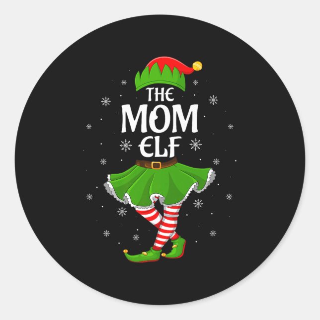Mom Elf Christmas Family Girls Women Elf Squad Xma Classic Round Sticker (Front)