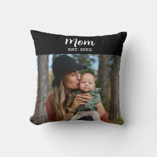 Mom Est. Script Photo Throw Pillow