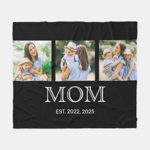 Mom Established 3 Photo Black Fleece Blanket