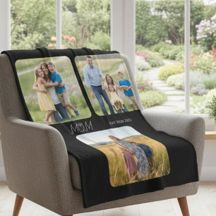 Mom Established Black Script 3 Photo   Fleece Blanket