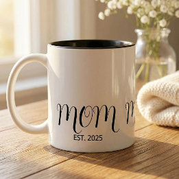 Mom Established Black Script New Mom Gift  Two-Tone Coffee Mug