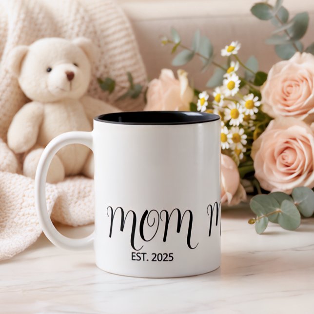 Mom Established Black Script New Mom Gift  Two-Tone Coffee Mug (Creator Uploaded)