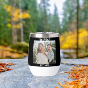 Mom Established, Black Script, Photo Wine Tumbler