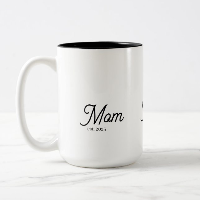 Mom Established Black Script Two-Tone Coffee Mug (Left)