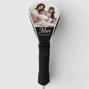 Mom Established Black White Script Photo Golf Head Cover