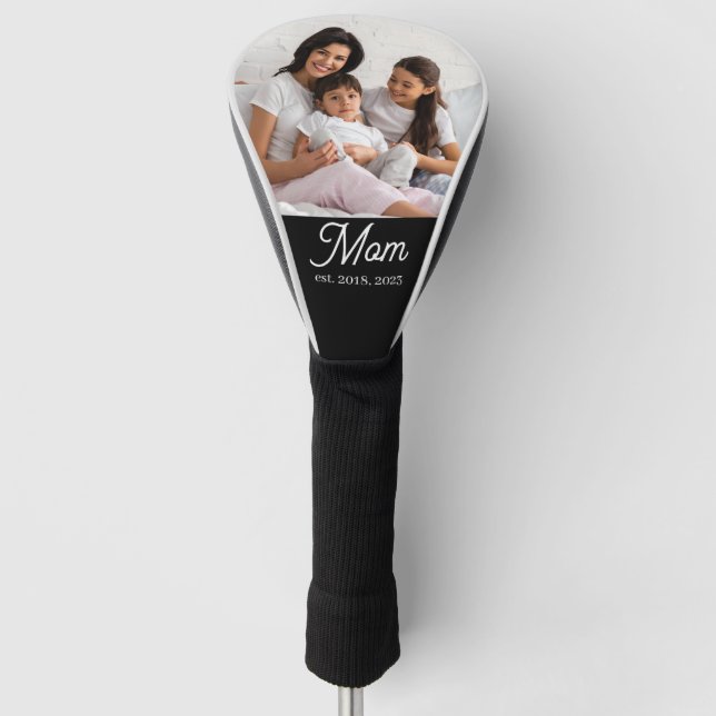 Mom Established Black White Script Photo Golf Head Cover (Front)