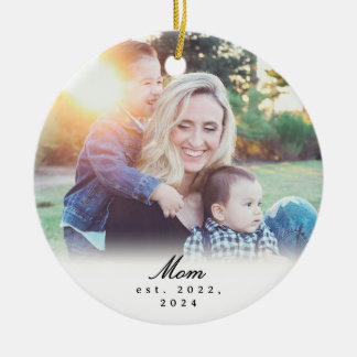 Mom Established Black White Script Photo Ornament